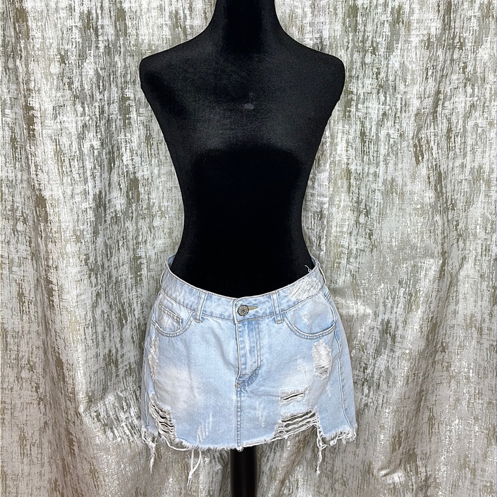 Distressed Denim Mini Skirt